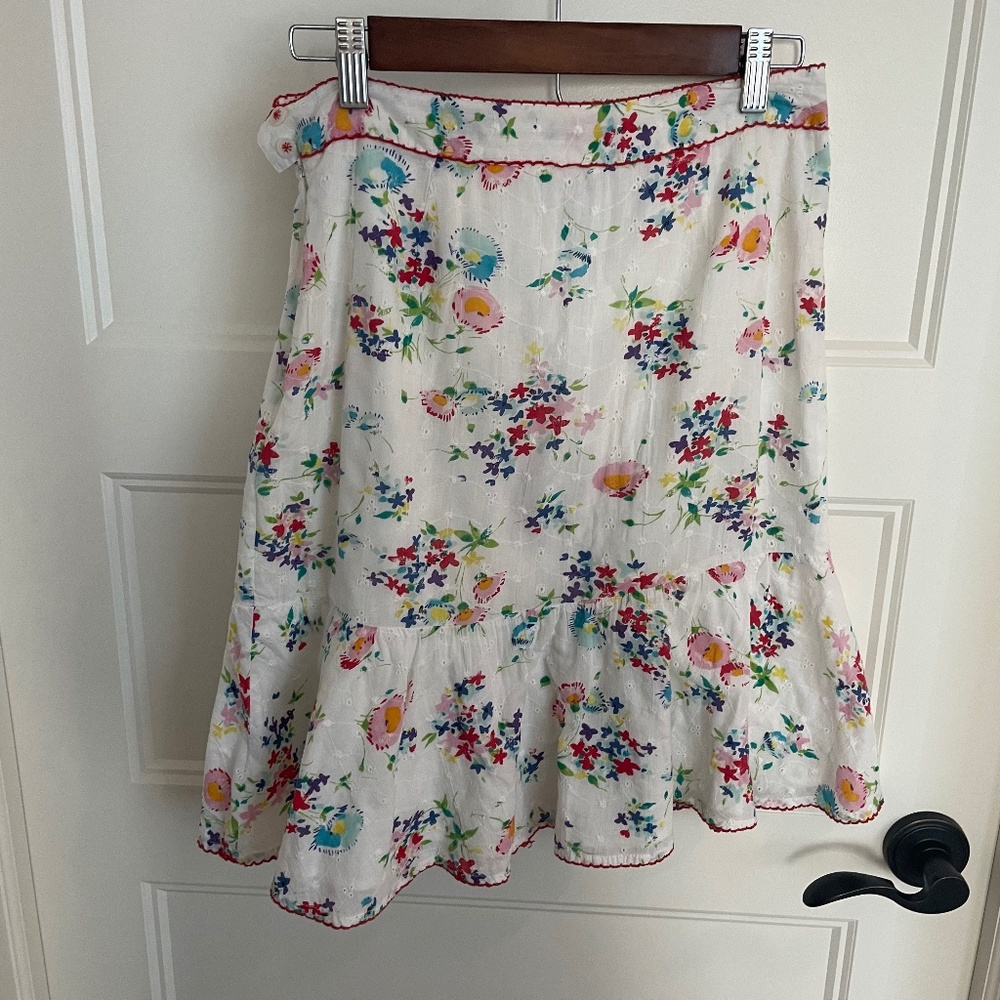 Anthropologie Odille Eyelet Floral Skirt with Ruffle Hem